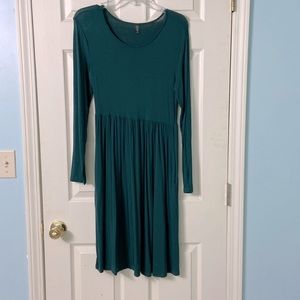 Emerald Green Cotton Long Sleeved Dress